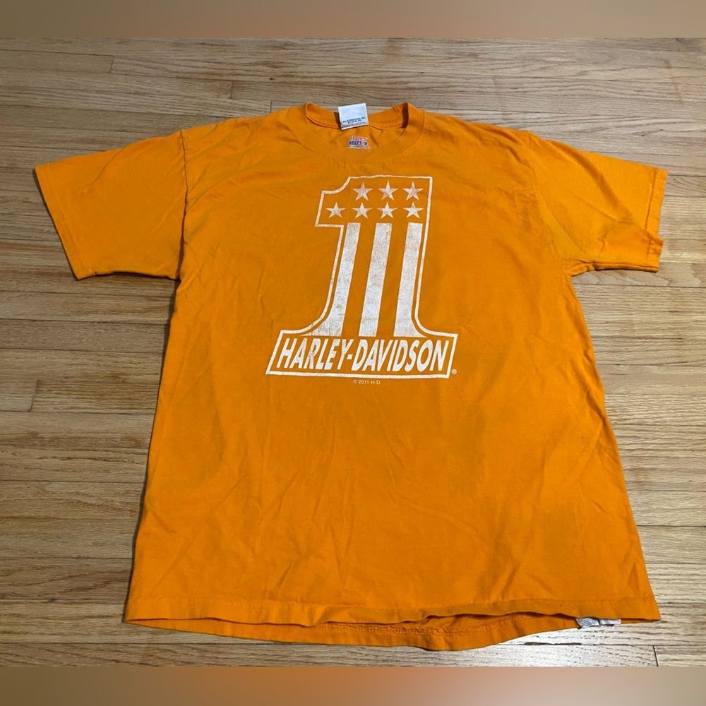 Harley-Davidson Orange Men's L T-Shirt 2011 Daytona Beach Florida Hanes Beefy